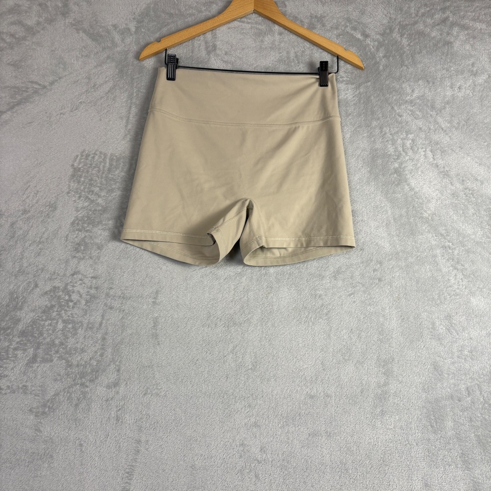 Crz Yoga High Waisted Ruched Scrunch Butt Athletic Shorts Beige Tan Size L